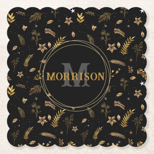 Jul Guld Arch-eleganten, modern monogram Black Underlägg Papper (Framsida)
