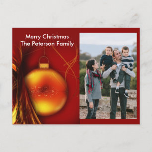 Jul Guld Bauble Red Backgrd Photo Postcard Helg Vykort