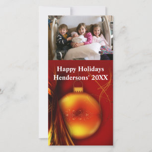 Jul Guld Bauble Red Background PhoCard Julkort