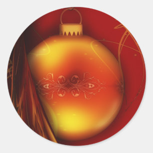 Jul Guld Bauble Red Background Sticker Runt Klistermärke