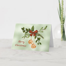 Jul Guld Baubles Grönt Watercolor Helgkort