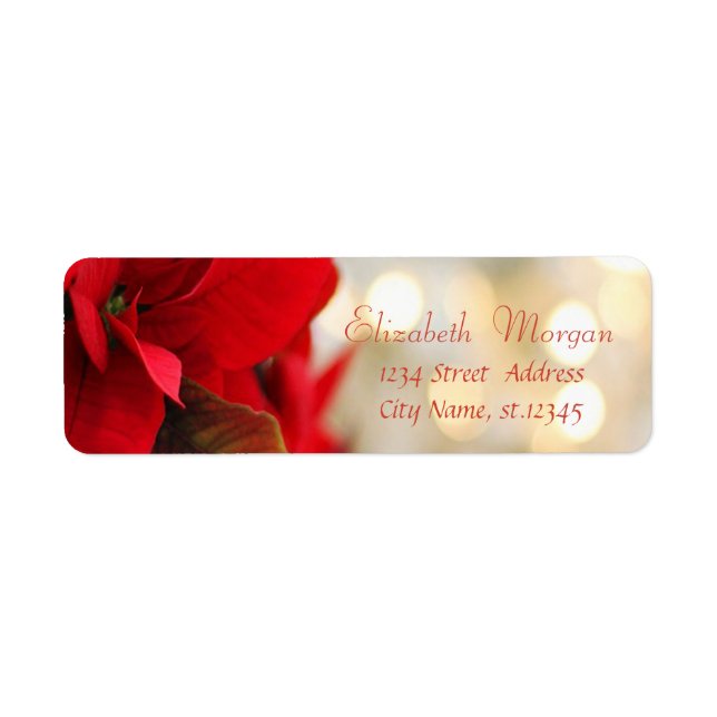 Jul ,Guld Bokeh, Poinsettia Returadress Etikett (Framsidan)
