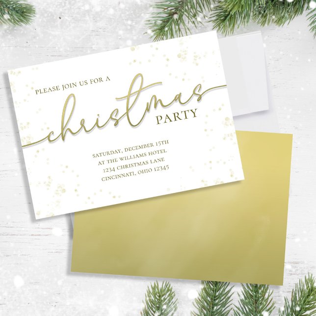 Jul Guld Calligraphy Script Simple Party Inbjudningar (Christmas party gold gradient calligraphy script invitation.)