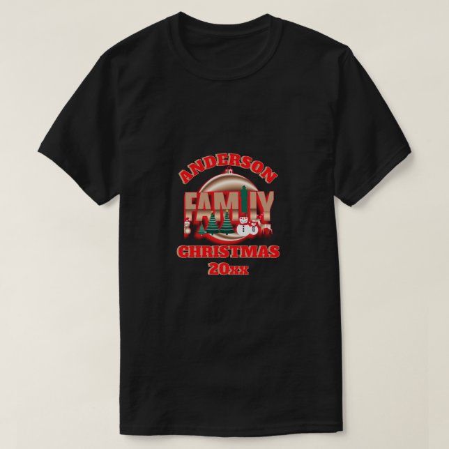 Jul guld-dekorerad familj namn redigerbar t shirt (Design framsida)