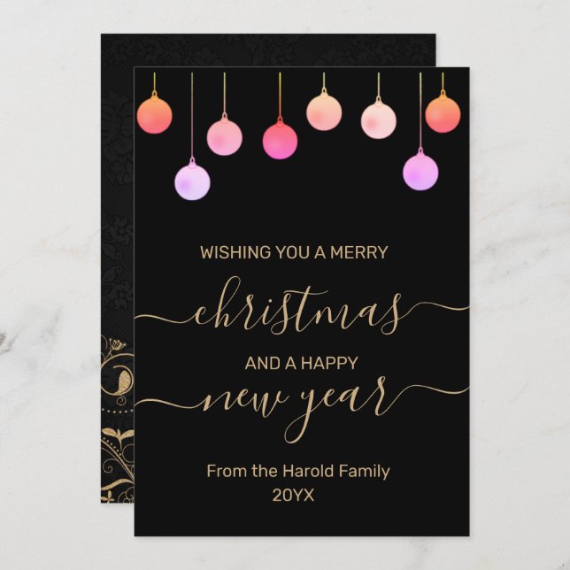 Jul Guld Festive Colorful Hanging Ornaming Julkort (Fram/baksida)