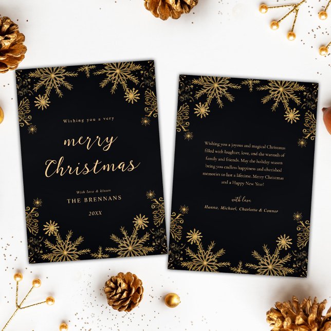 Jul Guld Festive Elegant Modern Black Julkort (Christmas Gold Festive Elegant Modern Black Holiday Card)
