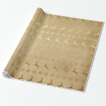 Jul Guld Foil Reindeer and Snowflake Presentpapper<br><div class="desc">Jul Helgdag Rustic Gold Foil Reindeer och Snowflake Mönster på Vintage Kraft Papper Background.</div>