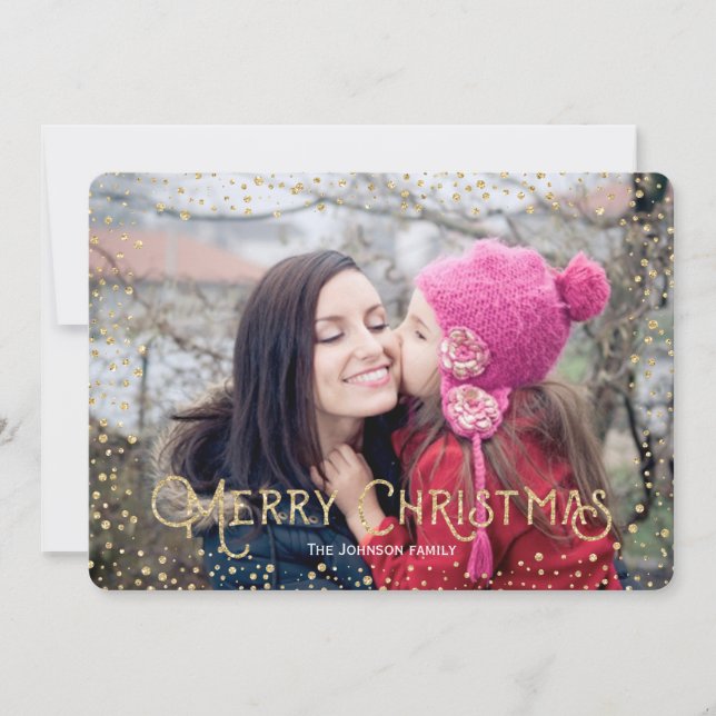 Jul | Guld | Glitterprickar | Fotokort Julkort (Framsida)