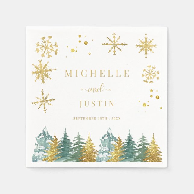 Jul Guld Grönt Woodland Gräs Träd Bröllop Pappersservett (Framsidan)