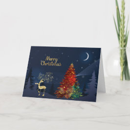 Jul Guld Hjort Röda Grönten Gräs, Träd, vattenfärg Helgkort