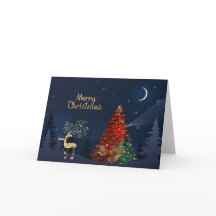 Jul Guld Hjort Röda Grönten Gräs, Träd, vattenfärg