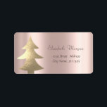 Jul ,Guld Julgran, Ro Guld Adressetikett<br><div class="desc">Julgran på glansig bakgrund i ro guld. En elegant och en sofistikerad design. Anpassa med ditt namn och information om adress.</div>