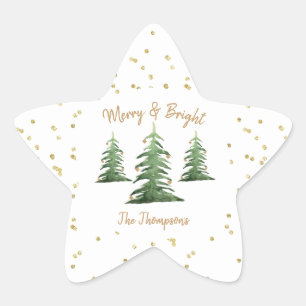Jul, Guld, Merry, Bright, Stjärnformat Klistermärke