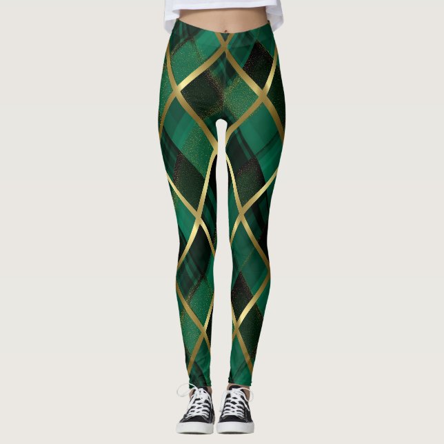 Jul Guld och Grönt Mönster Leggings (Framsida)