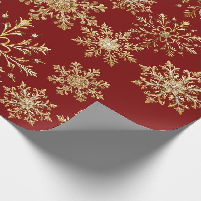 Jul Guld och Röd Snöflinga Presentpapper (Hörn)