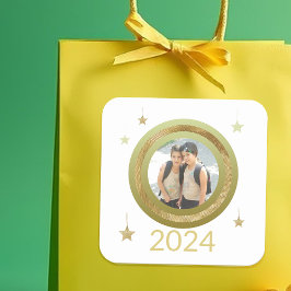 Jul Guld ram En Foto Stjärnor Fyrkantigt Klistermärke
