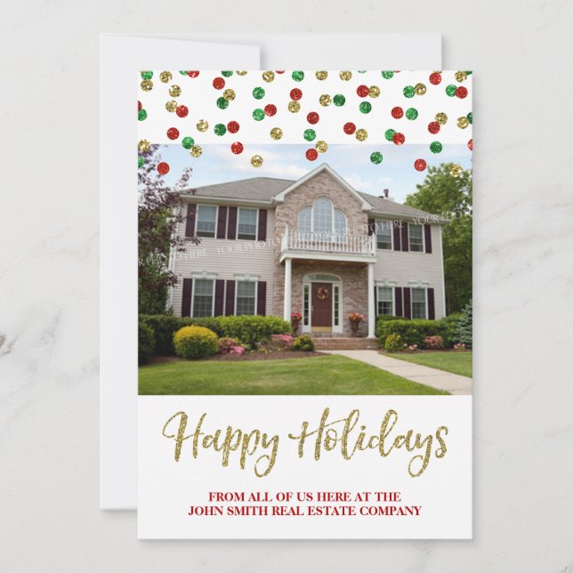 Jul Guld Red Confetti-fotokort i Gods Julkort (Framsida)