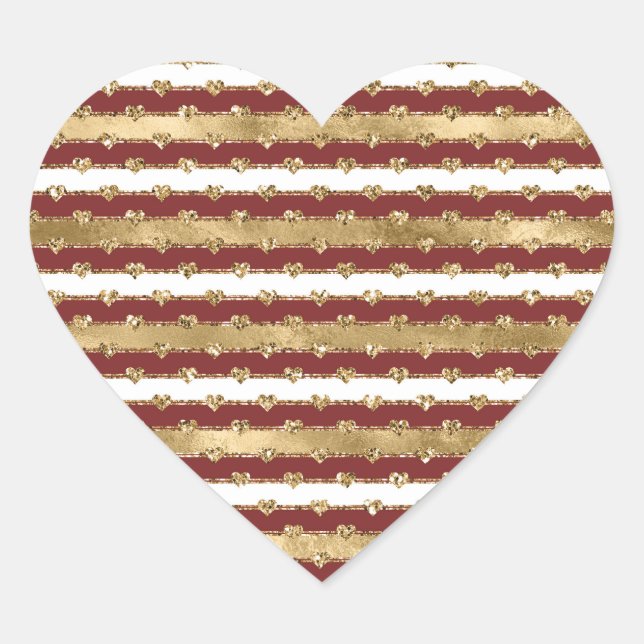 Jul Guld Red White Rand Glitter Hearts Hjärtformat Klistermärke (Framsida)