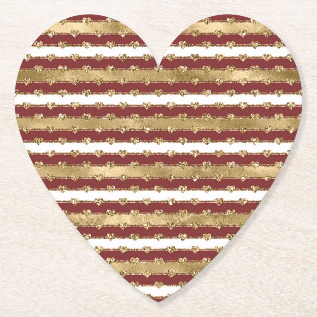 Jul Guld Red White Rand Glitter Hearts Underlägg Papper (Framsida)