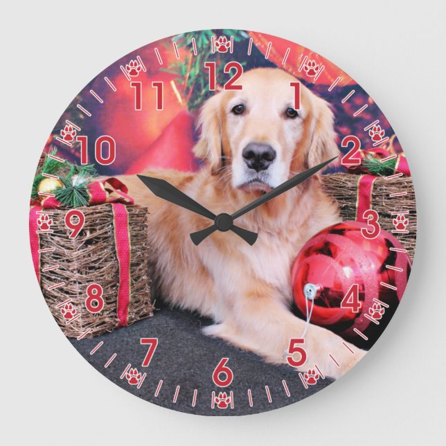 Jul - guld- Retriever - himmel Stor Klocka (Framsida)