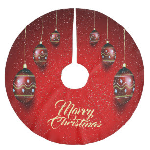 Jul Guld Röda Bollar Vinter Elegant Julgransmatta Borstad Polyester