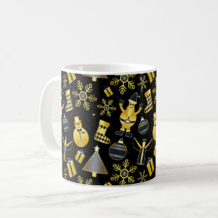Jul Guld Santa Snögubbe Stocking Mönster Kaffemugg