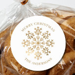 Jul Guld Snowflake Namn Runt Klistermärke<br><div class="desc">Julsnöflingan i guld med namn. Lätt att ändra texten.</div>