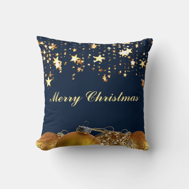 Jul Guld Stars, Baubles, Träd och Message Kudde (Framsida)