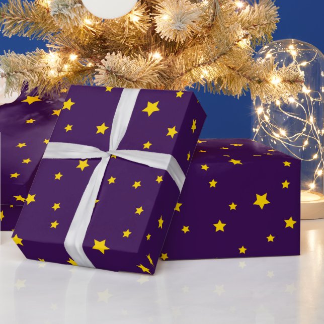 Jul Guld Stars på Lila Wrapping Papper Presentpapper (Helgdagar)