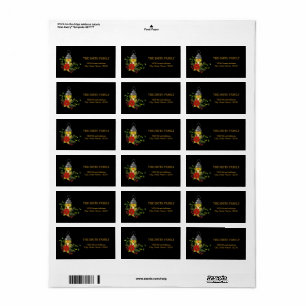 Jul Guld Träd med svart bakgrund Adressetikett