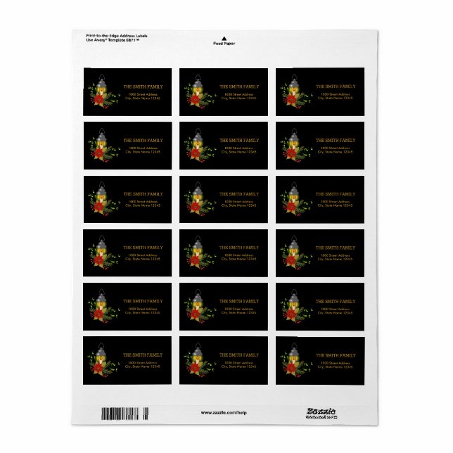 Jul Guld Träd med svart bakgrund Adressetikett (Helt Ark)