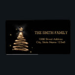Jul Guld Träd med svart bakgrund Fraktsedel<br><div class="desc">Det här är jul-Träd med svart returadressetikett för Guld med svart bakgrund. Den här designfunktionen är ett handskrivet teckensnitt i guld med rulla ram accents på en vit bakgrund i Snö Glitter,  med ett rustiskt texturerat utseende. Anpassningsbar returadress text. Personlig adressetiketter för alla dina utskick.</div>