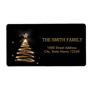 Jul Guld Träd med svart bakgrund Fraktsedel