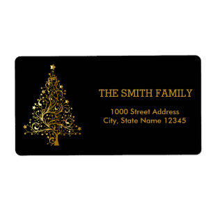 Jul Guld Träd med svart bakgrund Fraktsedel