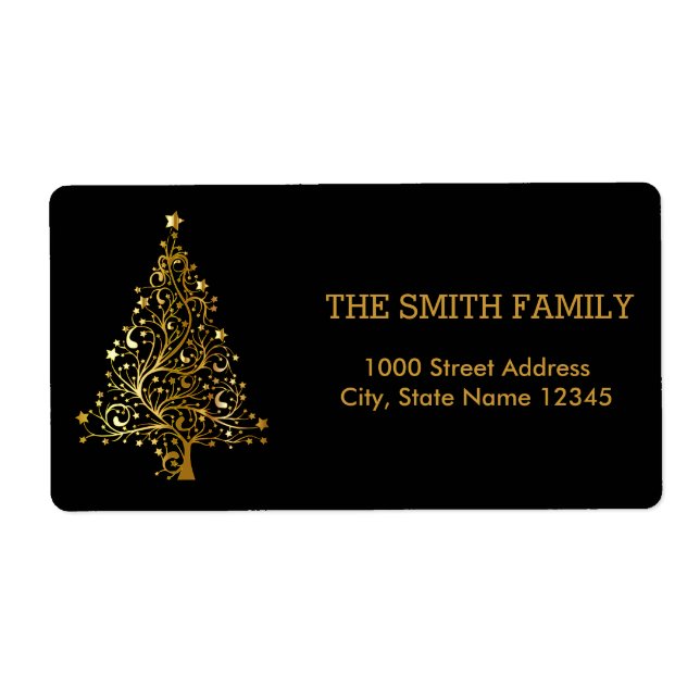 Jul Guld Träd med svart bakgrund Fraktsedel (Framsidan)