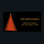 Jul Guld Träd med svart bakgrund Fraktsedel<br><div class="desc">Det här är jul-Träd med svart returadressetikett för Guld med svart bakgrund. Den här designfunktionen är ett handskrivet teckensnitt i guld med rulla ram accents på en vit bakgrund i Snö Glitter,  med ett rustiskt texturerat utseende. Anpassningsbar returadress text. Personlig adressetiketter för alla dina utskick.</div>