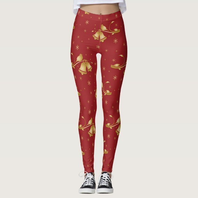 Jul Guldklockor på rött mönster Leggings (Framsida)
