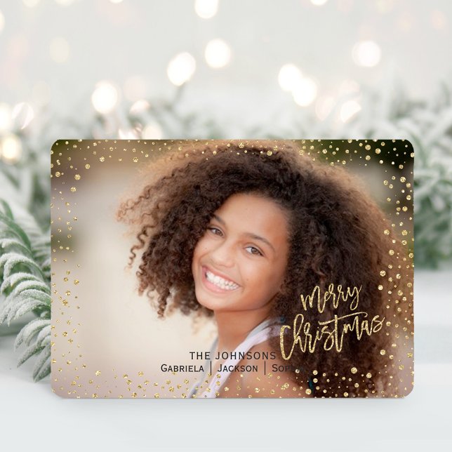 Jul | Guldprickar | Landskapsfotokort Julkort (Modern jewel tones Christmas Gold Glitter Holiday Card)