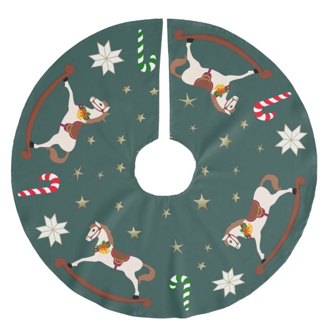 Jul gunghästar Mörkgrön Trädskörtel Julgransmatta Borstad Polyester (Framsidan)