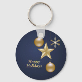Jul Gyllene Ornament Stjärnor Marinblå Elegant Nyckelring