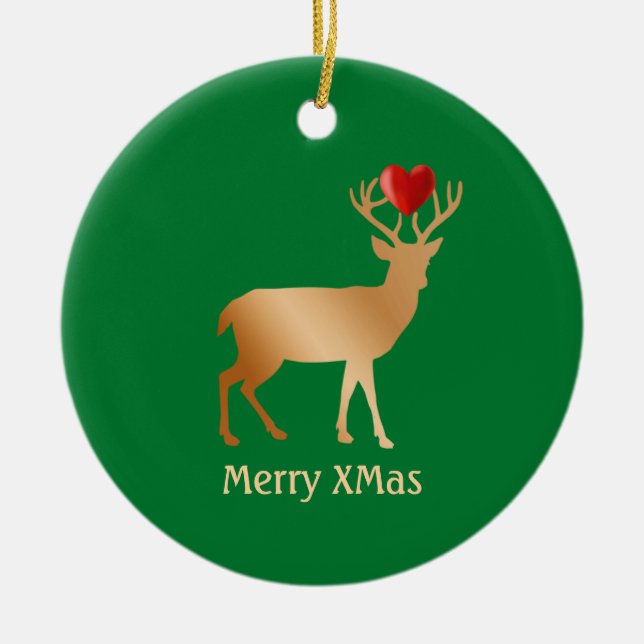 Jul gyllene ren på grön julgransprydnad keramik (Framsidan)