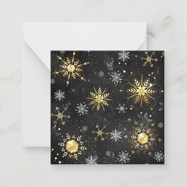 Jul gyllene snöflingor på svart bakgrund anteckningskort (Framsida)