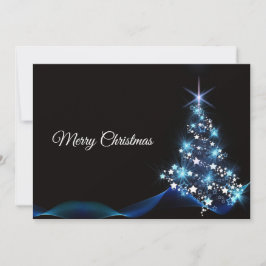 Jul Hälsning Blue Shiny Träd Black Elegant Julkort