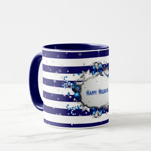 Jul Hälsning Blue Stripe Mugg (Framsida vänster)