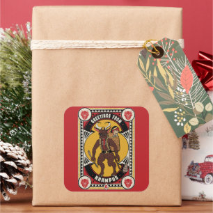 Jul Hälsning från Krampus Sign Carshing Leksak Fyrkantigt Klistermärke