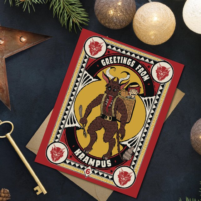 Jul Hälsning från Krampus Sign Carshing Leksak Julkort (Skapare uppladdad)