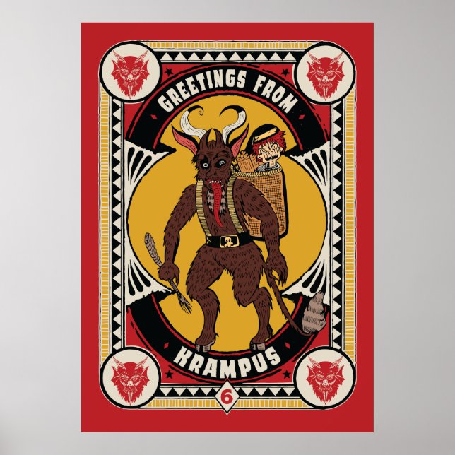Jul Hälsning från Krampus Sign Carshing Leksak Poster (Framsidan)