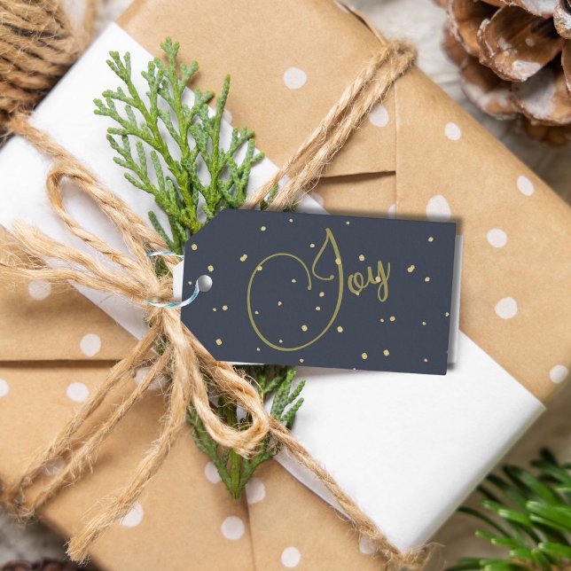 Jul Hälsning Joy Blue Guld Färg Presentetikett (Skapare uppladdad)