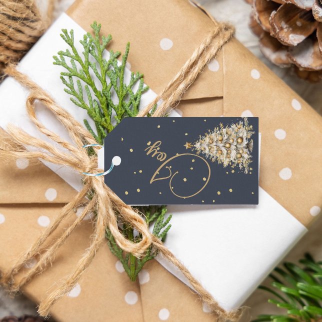 Jul Hälsning Joy Blue Guld Färg Träd Presentetikett (Skapare uppladdad)