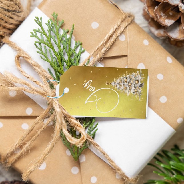 Jul Hälsning Joy Guld Färg Träd Presentetikett (Skapare uppladdad)